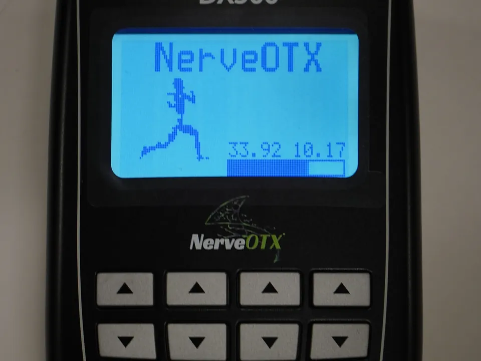 NerveOTX DX500 direct current unit with its screen lit